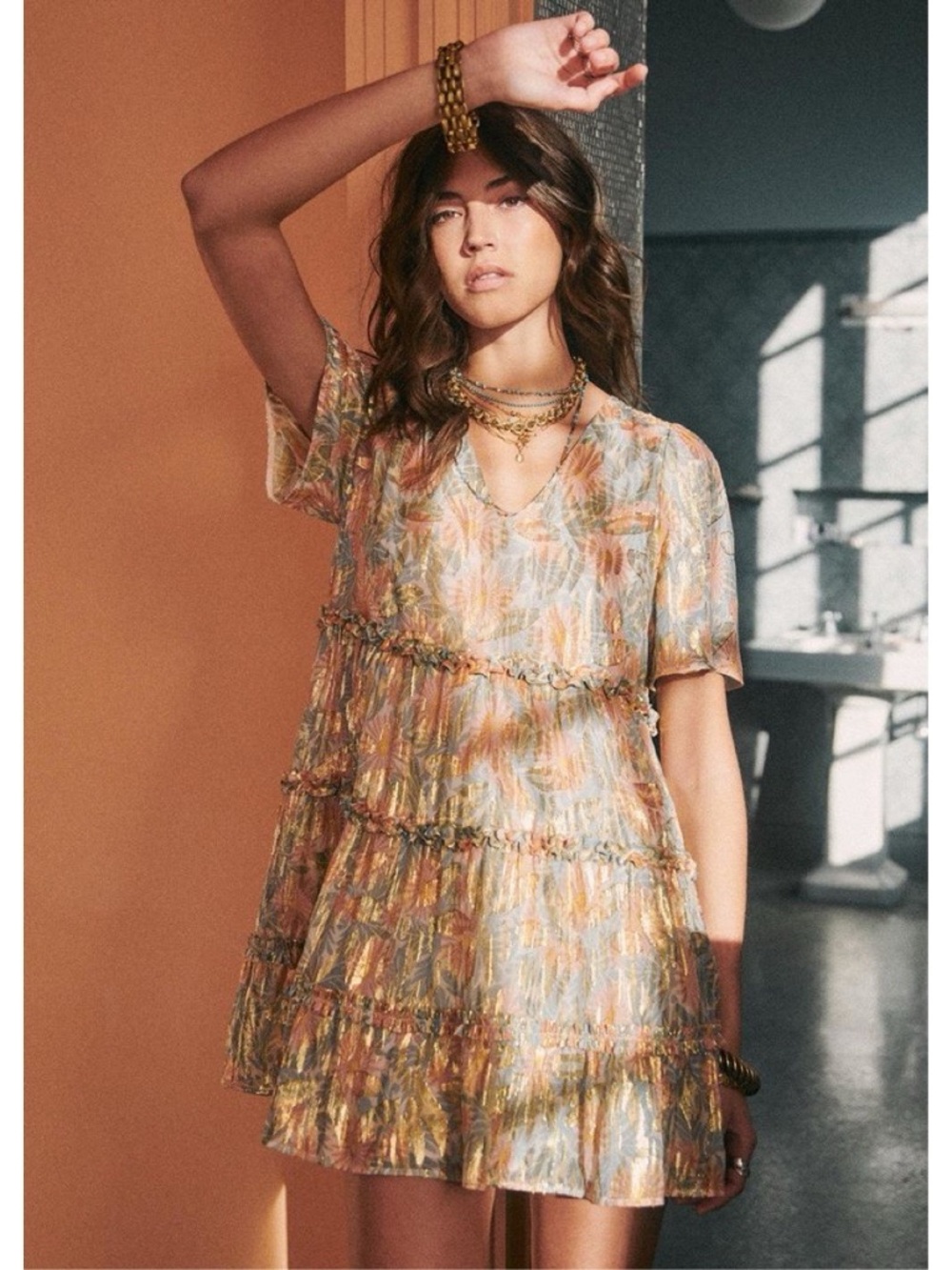 Sezane • Laureline Dress mini ruffle tiered Jungle Printaniere silk floral